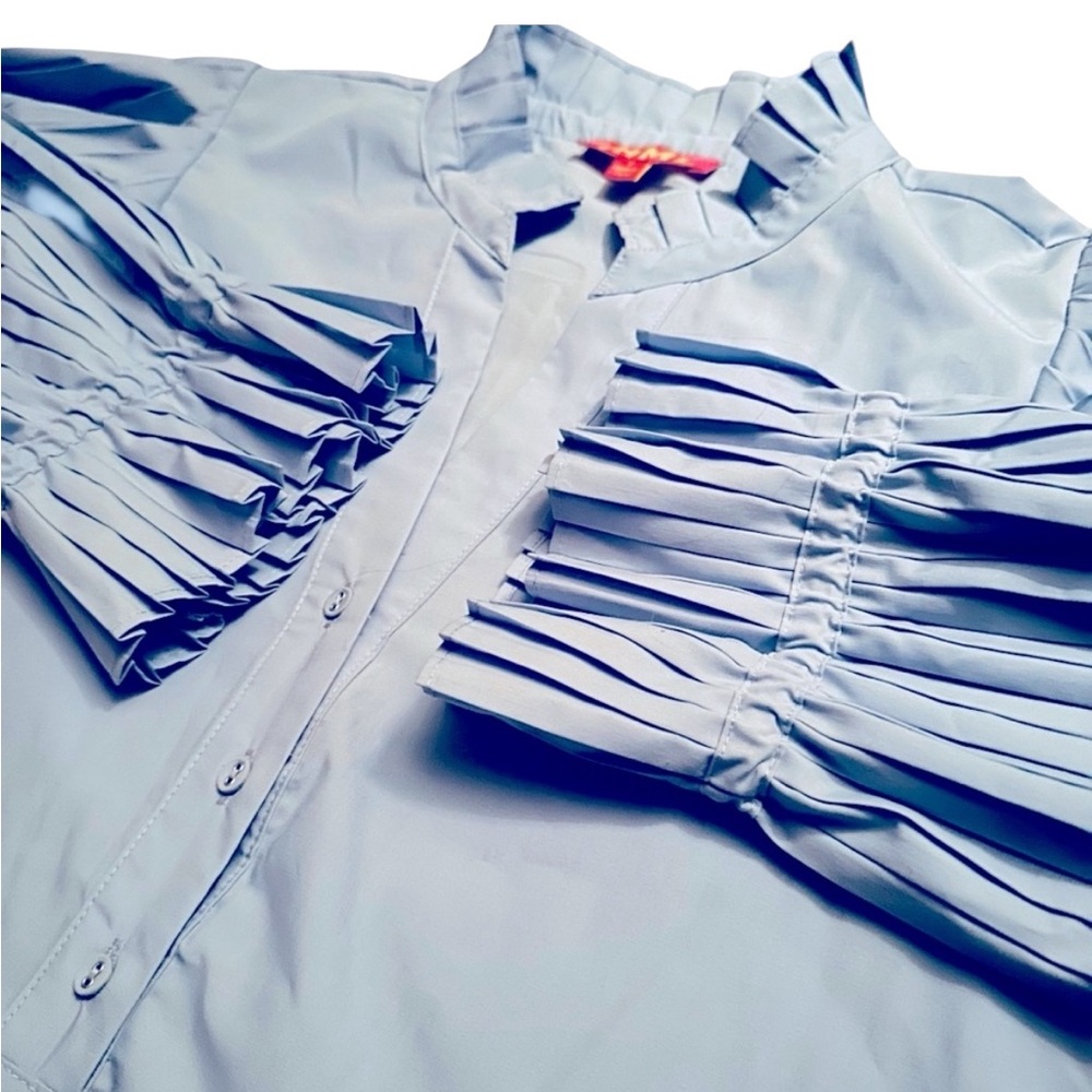 THML Mini Swing Dress Small Icy Baby Blue Poplin Pleated 3/4 Sleeve A Line NWOT - Picture 9 of 15